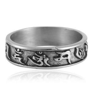 Anillo con letras de plata tibetana para mujer, estilo punk, joyería con escritura antigua 21062 - Product Image 1