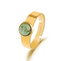 Bague en pierre verte naturelle pour hommes, anneau plaqué or, pierre émeraude, bonne fortune, taille ouverte