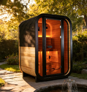 HELIUS Black waterproof tile 2 Person Outdoor Luxury Steam Sauna solid carbonized spruce wood cube suana with 6kw <b>heater</b> - Product Image 4
