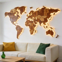 Décoration murale en bois 3D de la carte du monde avec rétroéclairage LED - Idéale comme cadeau pour les bureaux, les salons et les passionnés de voyages