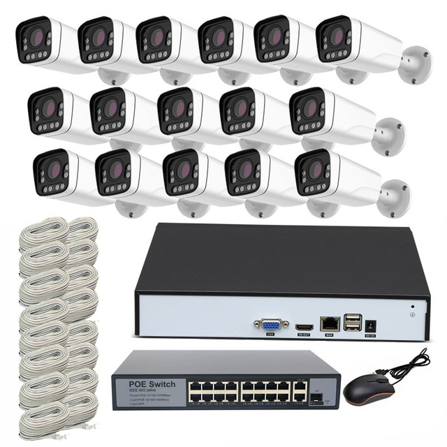 6K 16CH NVR Kit 12MP IP67 Outdoor AI Detection Smart Dual Night Light POE IP Bullet Camera Security System with Audio