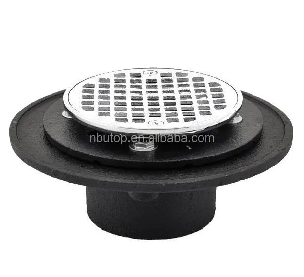 NO hub shower drain with 4 1/4 square brass strainer CP