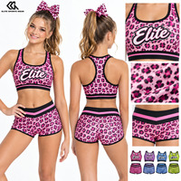 Tenue d'entraînement personnalisée à imprimé léopard pour les équipes de cheerleading jeunes, studio de danse, entraînement, ensemble haut et short