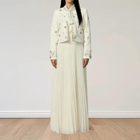 Ensembles modestes de haute qualité pour femmes, style Dubaï, robe intérieure ample plissée décontractée avec strass chauds, veste unie pour l'Aïd