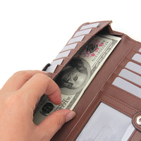Dompet Bifold Wanita Kulit Saffiano Pemblokir RFID Minimalis Ramping Penutup Kancing Kustom