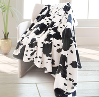 Couverture en peluche chaude et douce à motif vache noire, en polaire et flanelle, pour canapé, lit, voyage, décoration de chambre à coucher