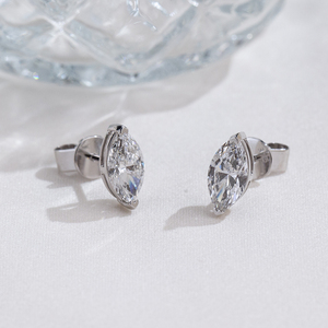 Boucles d'oreilles en or blanc 9 carats avec diamants marquise Messi Jewelry MSE-899 pour femmes - Product Image 2