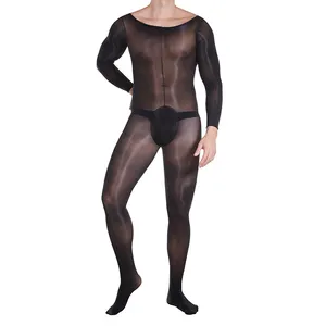 Sexy Black Long Sleeve Sparkly Sheer Body Stocking For men Bodystocking with Rhinestone Bodysuit With Leg Stocking Lingerie