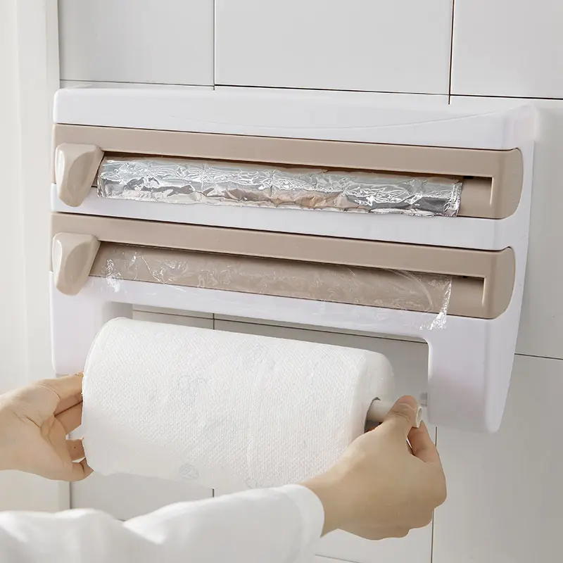 4 in 1 Kunststoff-Küchen rollen halter Aluminium folie und Frisch halte folie Tissue Triple Paper Dispenser