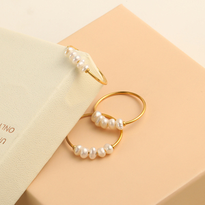 Anillo de Perlas de Agua Dulce Dreamshow, Joyería de Acero Inoxidable Chapada en Oro de 18k, Anillos de Perlas para Mujer - Product Image 4