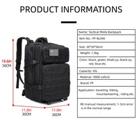Vente en gros Sac à dos tactique 45L Sac à dos tactique Molle avec logo personnalisé Sac à dos tactique avec doublure Oxford à motif camouflage pour les voyages