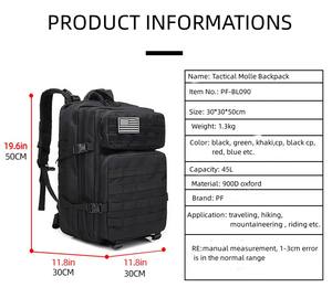 Vente en gros Sac à dos tactique 45L Sac à dos tactique Molle avec logo personnalisé Sac à dos tactique avec doublure Oxford à motif camouflage pour les voyages - Product Image 3