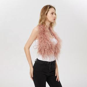 Nuevo Top corto de plumas para fiesta de Club para mujer, Tops de plumas de avestruz sin tirantes de verano, chaleco con tirantes en la espalda, cuello con cordones - Product Image 2