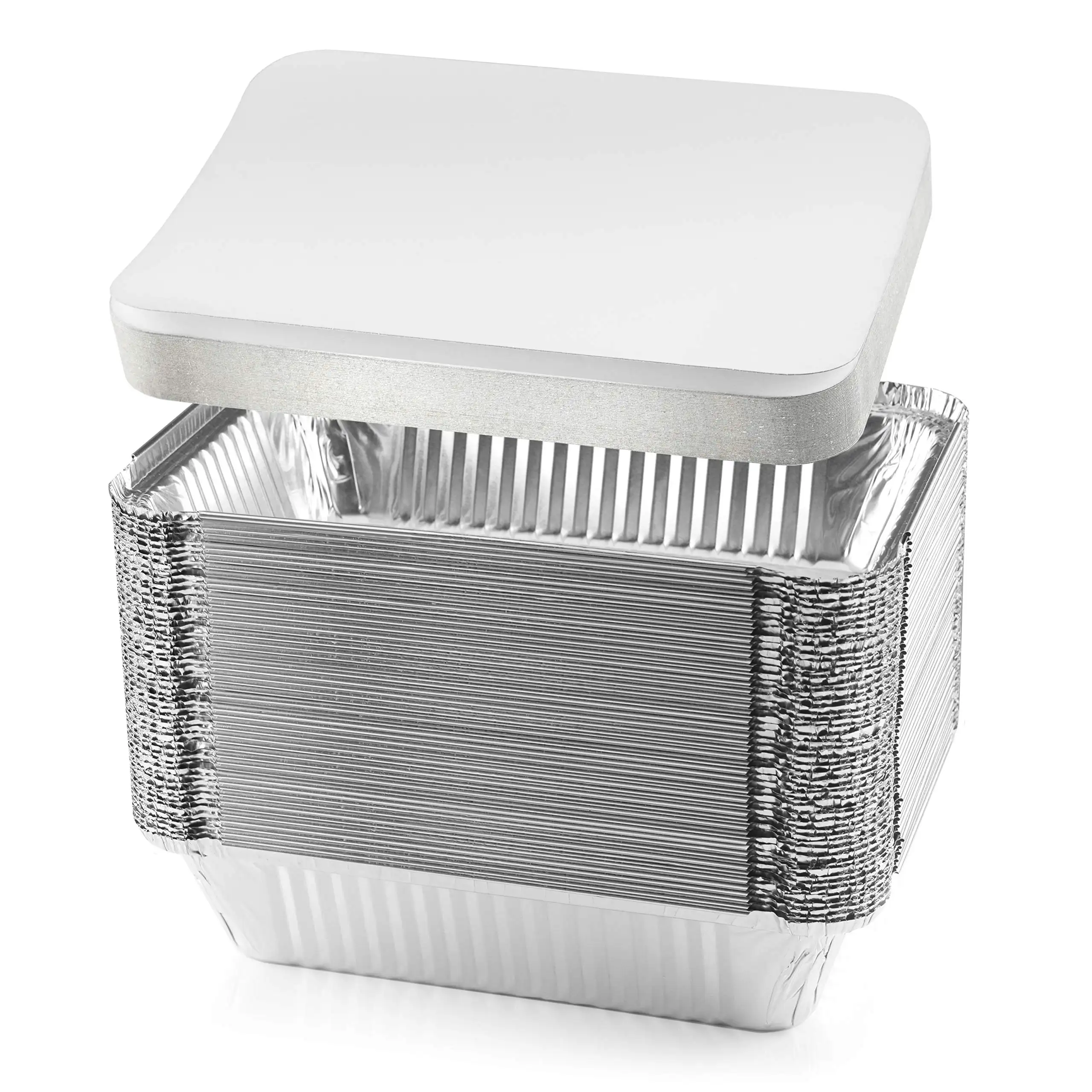 900ml 2lb Loaf Pan F2 Aluminium Container Foil Oblong with Paper Plastic Lid for Food Packing