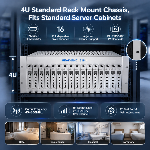16 In 1 CATV Analog RF Modulator Fixed Channel HDMI to RF Adjacent Modulator for Hotel Cable TV Headend System PAL BG NTSC