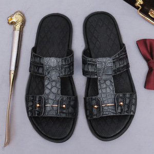 Sandalias de Cuero Genuino para Hombre, Punta Abierta, Correa con Hebilla, Pantuflas de Verano, Suela de Goma Antideslizante, Entresuela de EVA, Estilo Animal Print - Product Image 4