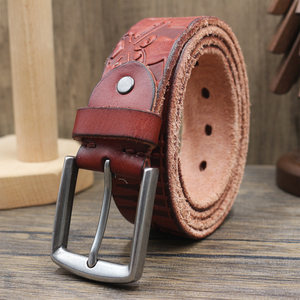 Cintura in Vera Pelle Goffrata da Uomo, Lusso Vintage, Fibbia ad Ardiglione in Lega Invecchiata, Cinture di Design, Cinturino per Jeans, Cinturino Firmato - Product Image 4