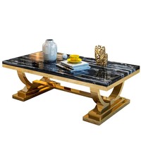 Ensemble de table basse ronde convertible de luxe moderne avec base en acier inoxydable doré et plateau en marbre pour salon, meubles de maison