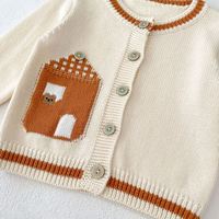 Cárdigan de punto al por mayor para bebé, 100% algodón, con patrón de casa, suéteres divertidos para niños, conjuntos de ropa, chaquetas para niños pequeños