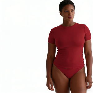Crop top côtelé style Y2K en mélange de coton à manches courtes, coupe ajustée, fin et sexy, personnalisable, vente en gros - Product Image 2