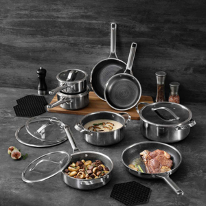 Set <span class=keywords><strong>di</strong></span> Pentole Antiaderenti Ibride, Padella Professionale in Acciaio Inox a 3 Strati, Pentola da Cucina in Acciaio Inox Antiaderente Ibrido - Product Image 2