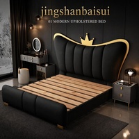 Luxuriöses Modernes Gepolstertes Kunstleder-Bettgestell mit Kronen-Kopfteil Prinzessinnen-Doppelbett für Zuhause Schlafzimmer Hotel