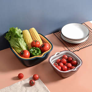 Uygun depolama meyve ve sebze yıkama lavabosu kevgir için çift katmanlı plastik drenaj sepeti - Product Image 4