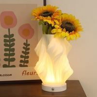 Lámpara de Mesa con Florero LED Impreso en 3D, Luz Cálida Recargable, Luz Nocturna Decorativa para Dormitorio, Sala de Estar, Decoración de Escritorio