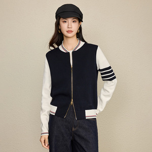 <span class=keywords><strong>Cardigan</strong></span> Bomber Casual <span class=keywords><strong>con</strong></span> Zip in lana Cashmere da Baseball <span class=keywords><strong>con</strong></span> blocchi di colore a contrasto da <span class=keywords><strong>donna</strong></span> - Product Image 2