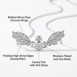 Collar con Colgante de Orbe de Saturno Alado Brillante, Chapado en Platino, con Alas Pavé y Bordes Pulidos, Joyería Estética Punk de Moda, Regalo - Product Image 1