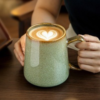 Tasse rétro à effet de four, grande capacité, style américain, en céramique, compatible micro-ondes, motif dégradé, tasse à eau et petit-déjeuner avec couvercle et cuillère, 700 ml