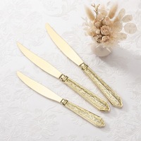 Ensemble de couverts de haute qualité en acier inoxydable avec manche en pierre martelée de style royal, couleur or champagne, pour mariage et banquet