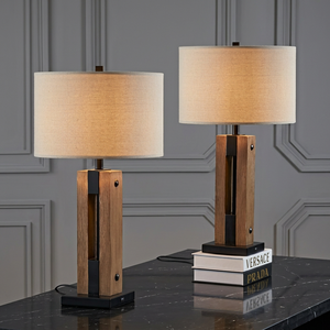 Modern Wooden <b>Bedside</b> <b>Table</b> Fabric Drum Shade <b>LED</b> Eco-Friendly Eye Caring Light Ra80 3000K-6000K Color Temp Bedroom Living Room - Product Image 3