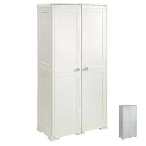 Armario para escobas de plástico con 2 puertas lisas de 79x43x164 cm, almacenamiento con compartimento para escobas y 3 compartimentos internos - Product Image 1