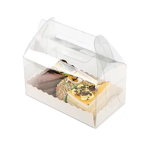 Yüksek kaliteli geri dönüşümlü PET plastik taşınabilir tatlı pasta fincan kek kutusu şeffaf isviçre rulo keki kollu kutular