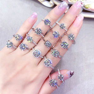 RINNTIN SMR venta al por mayor Moissanite <span class=keywords><strong>anillo</strong></span> joyería 925 <span class=keywords><strong>plata</strong></span> esterlina corte redondo DE 1ct VVS Moissanite anillos de compromiso para mujeres - Product Image 4