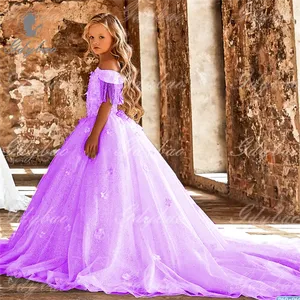 Lujo princesa fuera del hombro vestido de niña de las flores vestido de baile 2025 desfile fiesta de cumpleaños bautismo <span class=keywords><strong>Primera</strong></span> <span class=keywords><strong>Comunión</strong></span> - Product Image 4