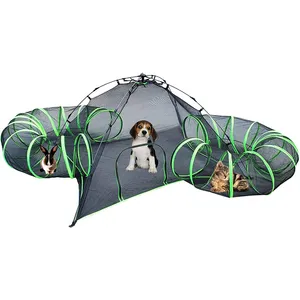 خيمة أوتوماتيكية مفتوحة للحيوانات الأليفة مع نفق دائري قفص لعب للحيوانات الصغيرة مع خيمة لعب سهلة الطي للقطط في الهواء الطلق