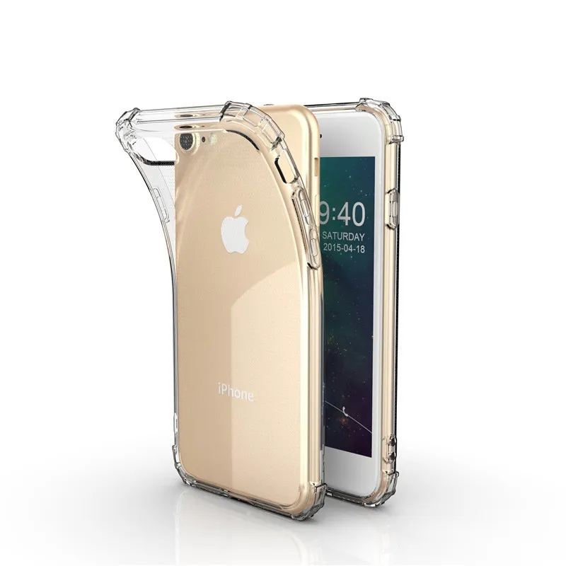 hot sale clear case for iphone 7 8 soft slim tpu cover mobile phone 1.5mm shockproof military grade cell phone case capa para ce