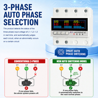JIUJI Compteur prépayé kWh par phase, Commutateur automatique 3 voies, Protection contre les surtensions et les sous-tensions, Sélecteur de phase sur rail DIN, Relais de tension CE