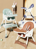 Chaise haute multifonctionnelle pour bébé, réglable en hauteur, pliable, 360° °   Roues et plateau double antibactérien détachable