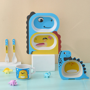 Set di stoviglie in fibra di bambù per bambini simpatico cartone animato madre Baby Design piatto da cena e ciotola per cibo con confezione regalo - Product Image 5