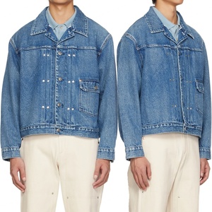 Vestes en jean bleu délavé pour hommes, en coton non extensible, style selvedge, pour motards, vente en gros - Product Image 6