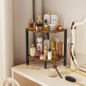 Étagère <span class=keywords><strong>d</strong></span>'<span class=keywords><strong>angle</strong></span> à deux niveaux, bibliothèque <span class=keywords><strong>d</strong></span>'<span class=keywords><strong>angle</strong></span> multifonctionnelle, étagère de présentation verticale <span class=keywords><strong>d</strong></span>'<span class=keywords><strong>angle</strong></span>, adaptée à la cuisine, à la chambre à coucher, couleur marron campagnard - Product Image 6