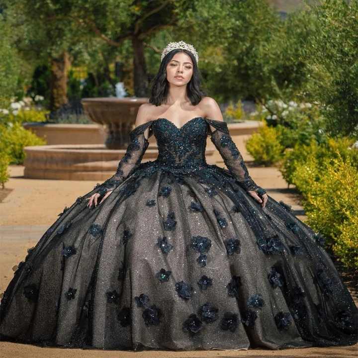 Princess Glitter Black Beaded Quinceanera Dresses Sweet 15 16 Party Ball Gowns Y5745 main image 1