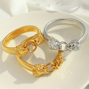 Lion Head Cuff Bracelet <b>Titanium</b> Steel Unisex Fashion Jewelry Gold Silver Animal Design Bracelet for Men Women - Product Image 3