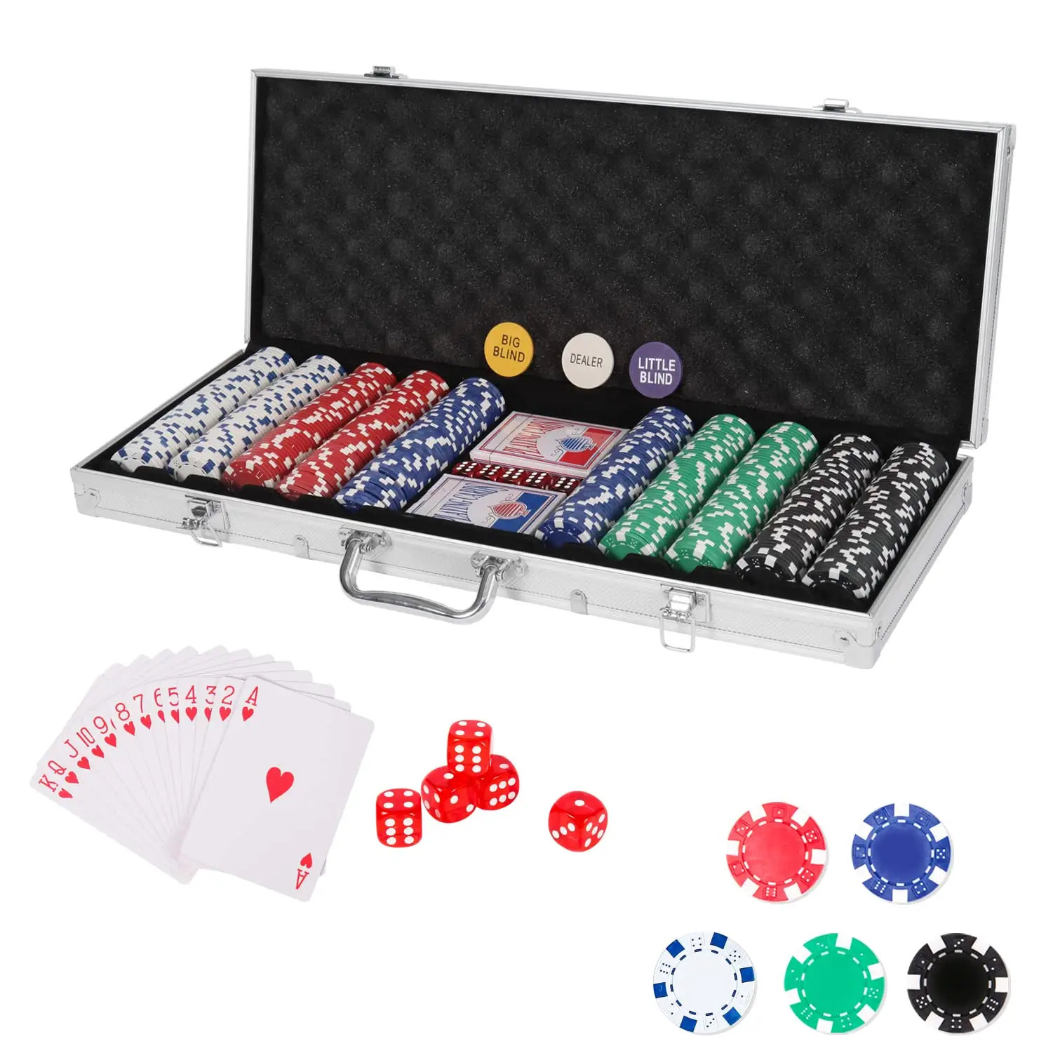 Bộ Chip Poker Claytec 11.5 Gram Texas Hold 'Em Với Vỏ Nhôm, 500 Chip Xúc Xắc Sọc