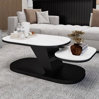 Table basse ovale pivotante moderne et simple en bois massif de chêne rouge, mobilier minimaliste pour salon, table centrale pour la maison