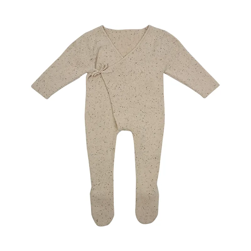 Paleo Baby Knitted Romper Sprinkles New Born Baby Rib Knit Lace-Up Kimono Body Suéter infantil Footie Onesies Mamelucos