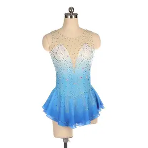 Figura de gelo patinação vestido azul para mulheres, vestido collant exótico dancewear figura patinação